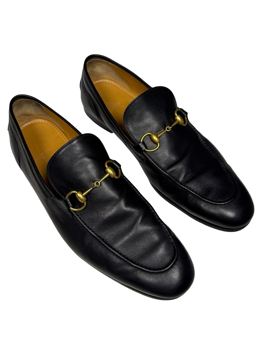 Gucci Jordaan Black Leather Horsebit Loafers Mens 10.5 Designer Luxury Italian